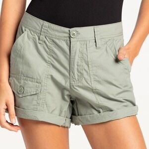 RSQ Low Rise Mid Length Cargo Shorts Olive 100% Cotton 26‎ Pockets Edgy Casual